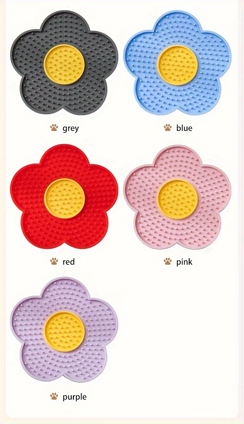 Lovely Flower Lick Mat for Dogs Cats Slow Food Plate Slow Feeder Non-Slip Suction Cups Silicone Dog Pet Slow Food Licking Pad