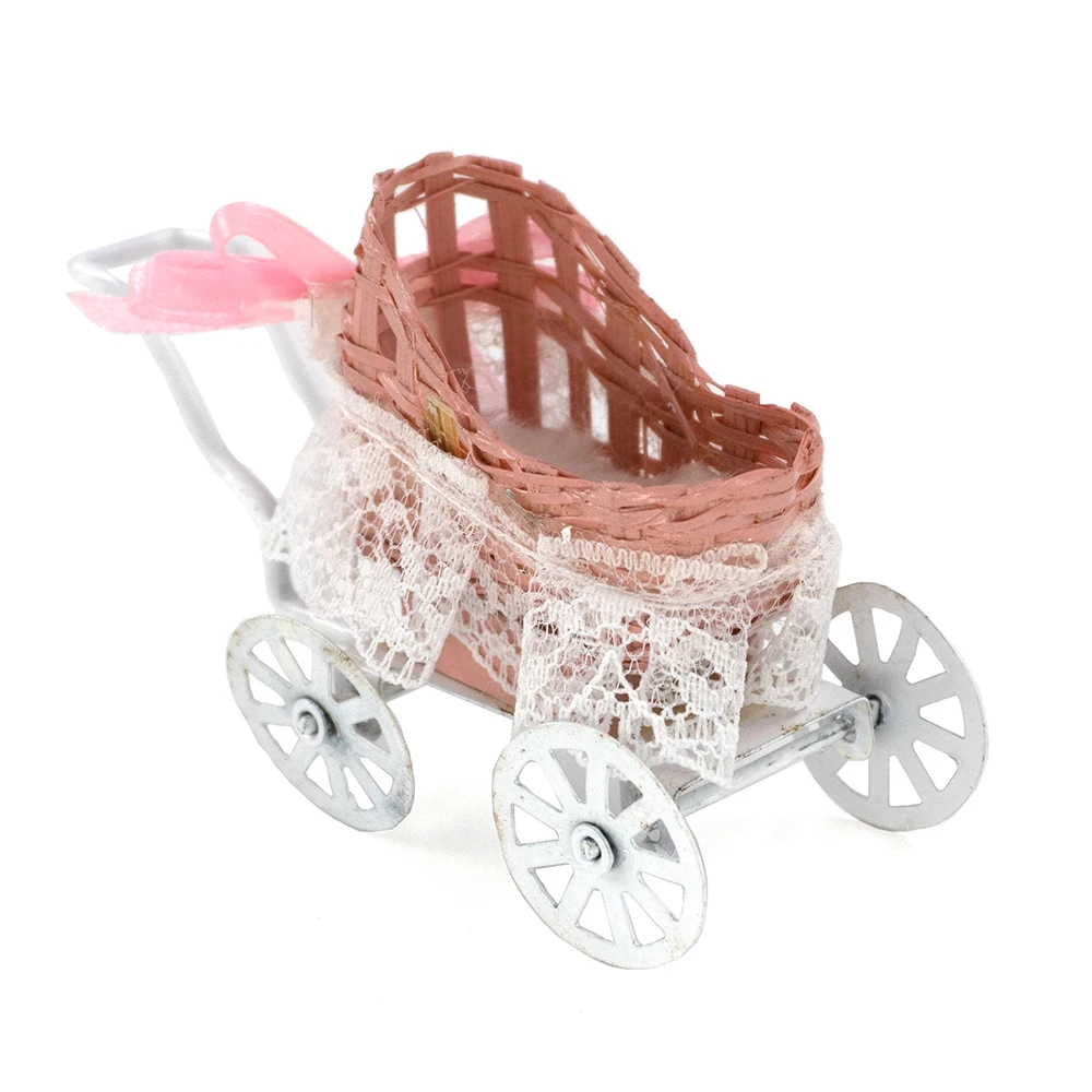 

1/12 Doll House Miniature Metal Baby Carriage Simulation Barrow Model Toy For Mini Decoration Dollhouse Accessories