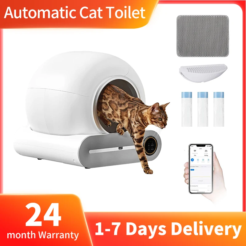 MJDZSW Bac à litière pour chat intelligent à nettoyage automatique 65L Bac à litière pour chat intelligent entièrement fermé Toilette pour animaux de compagnie Bac à litière