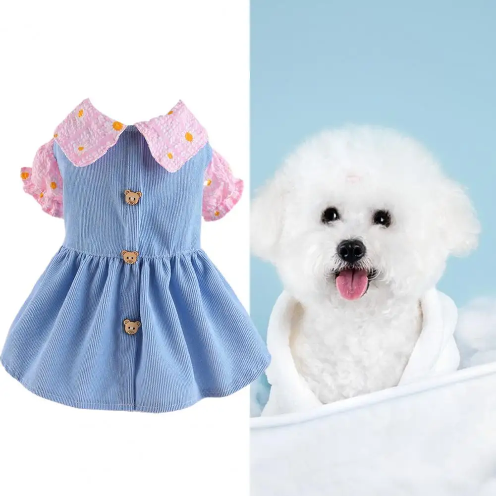Dog Dress Soft Comfortable Pet Princess Dress for Spring Summer Adorable Cat Dog Outfit with Cute Bear Button for Puppy