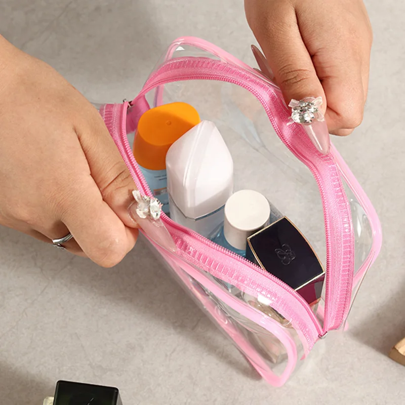 10/100 travel PVC transparent waterproof storage bags, large capacityzipperwashingbags,portablemakeupbags,customizable logos 5