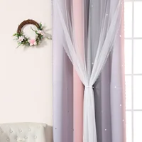 Gradient Double-Layer Perforated Curtains, Hollowed Out Stars, Children'S Room Shading Decoration, One Piece Set 5