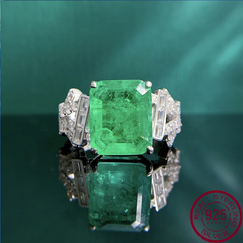 

2023 new S925 sterling silver imitation Emerald 10 * 12 rectangular European and American cross-border ring ring female