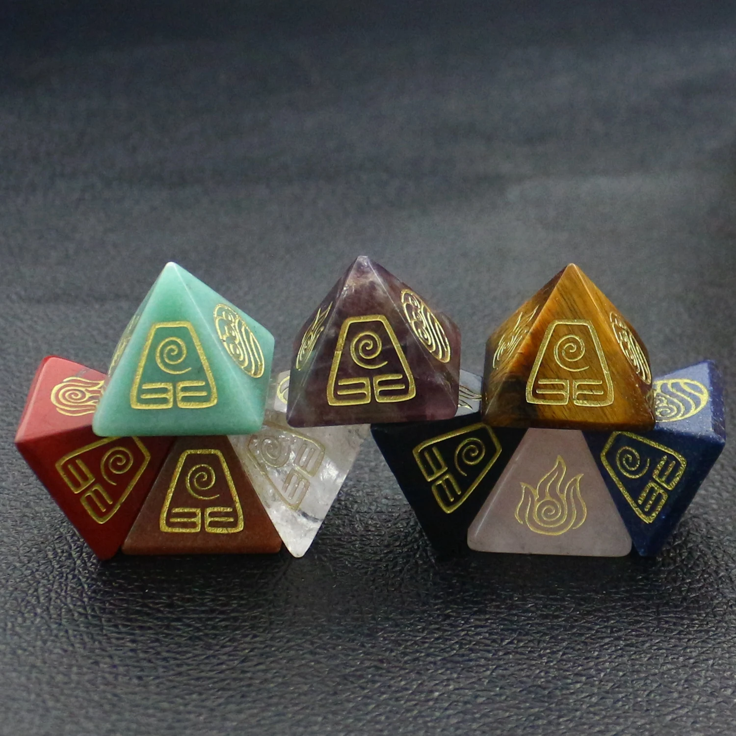 VGDS Hot Style Natural Crystal Quartz Amethyst Gem Pyramid Four Element Air Water Fire Earth Symbol Energy Jewelry Healing Stone