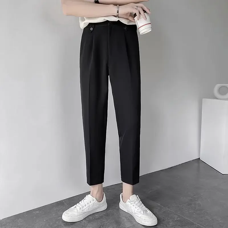 

Брюки-багги драпированные эластичные мужские, Укороченные прямые штаны для офиса, рабочая одежда стрейч с жидкостью, 9