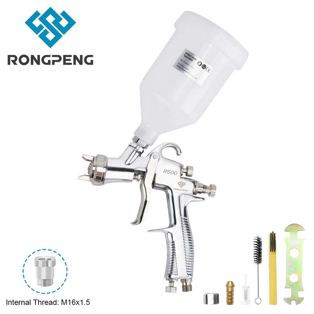 

RONGPENG 1.3/1.4/1.5/1.7/2.0mm Steel Nozzle R500 Car Painting Airbrush With Spray Gun Cup Adapter M16x1.5 Internal Thread