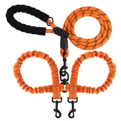 Dual - Head Elastic Shock - Absorbing Reflective Pet Leash (Orange)