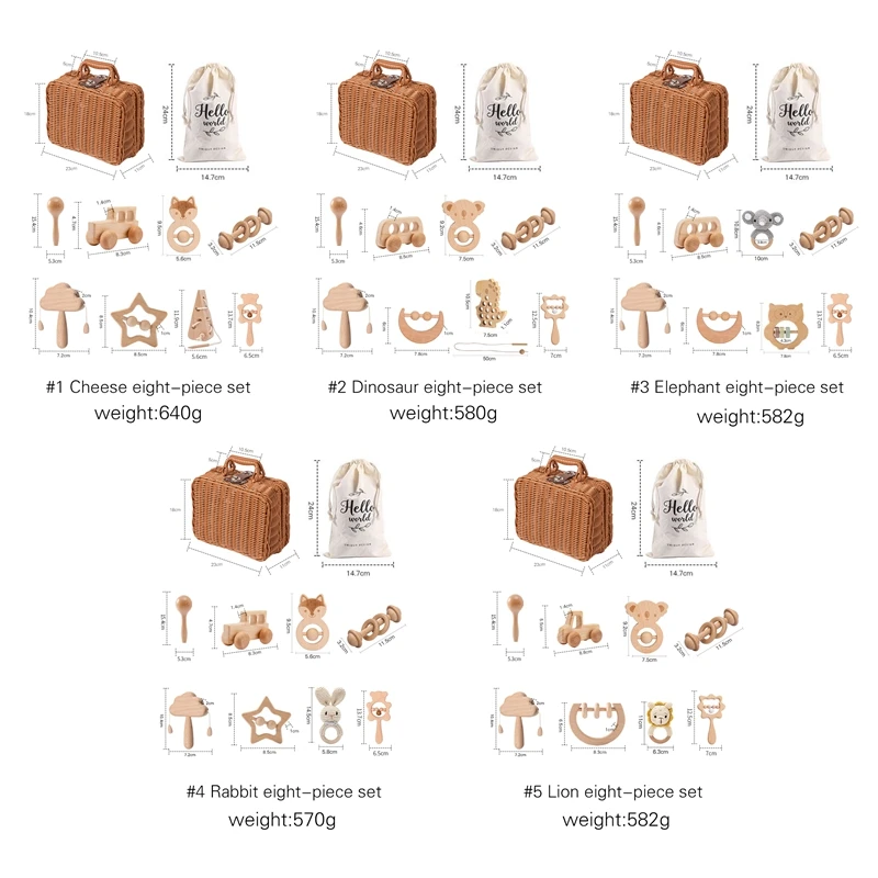 Wooden Baby Rattle Gift Set – Crochet Animal Toy & Montessori Keepsake Box