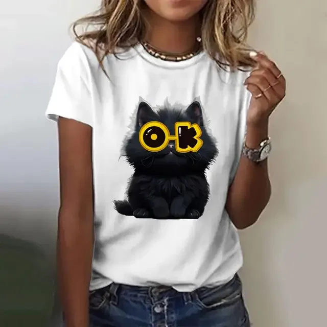 T-shirt da donna con stampa 3D grafica gatto animale divertente