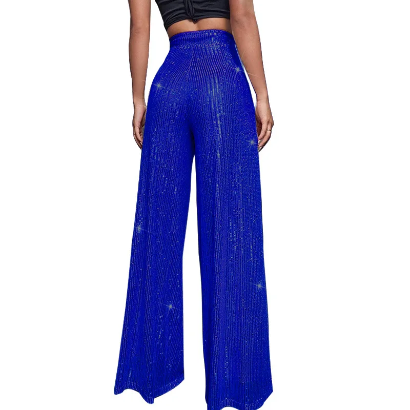 15 Colors Fashion Sequin Wide Leg Pants Black Red Blue Korean Style Women Trousers High Waist Loose Mopping Long Pants S-3XL