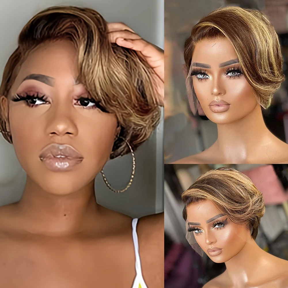 13x4x1 Lace Front Pixie Cut Bob Wig 150% Density Human Hair For African Women 6 Inch Short Pre-Plucked Wig