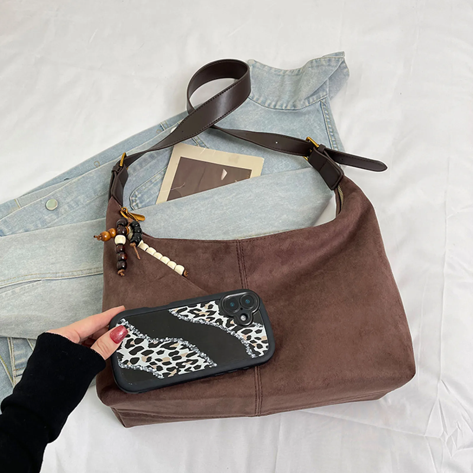 Faux Suede Top Handle Handbag Solid Color Slouchy Dumpling Bag Commute Underarm Bag Retro for Woman Everyday Carry