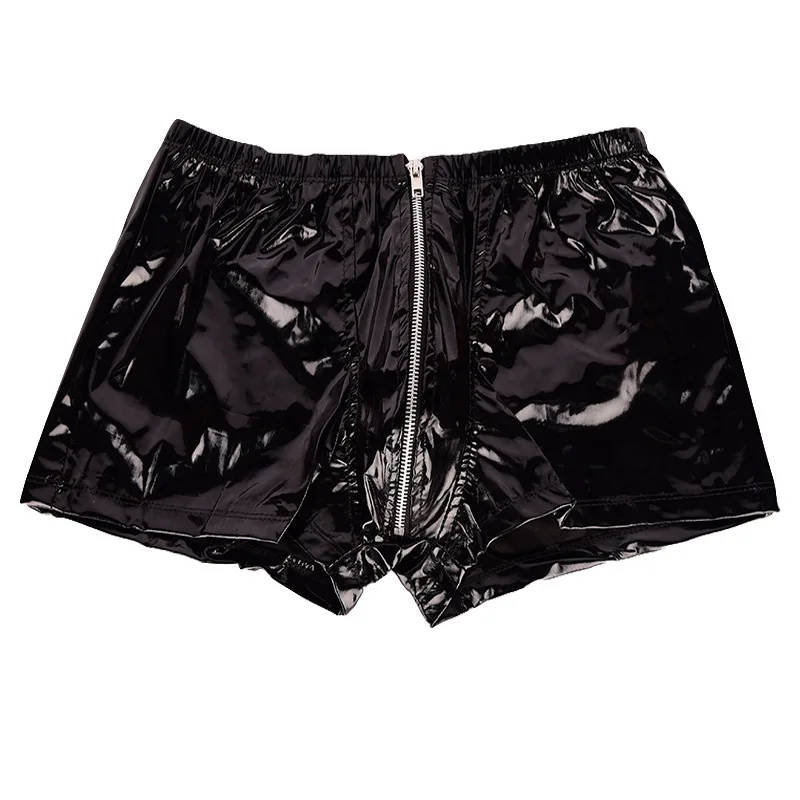Men Wet Look PVC Vinyl Patent Leather Shiny Boxer Brief Fetish Shorts Hot Pants Underwear Lingerie Outfit