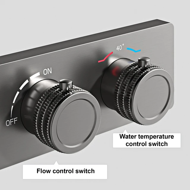 หรูหราปืนทองเหลืองสีเทาเพดานฝักบัวอาบน้ําอุณหภูมิคงที่ระบบจอแสดงผลดิจิตอล LED น้ําร้อนและเย็นฝังก๊อกน้ําห้องน้ํา 5