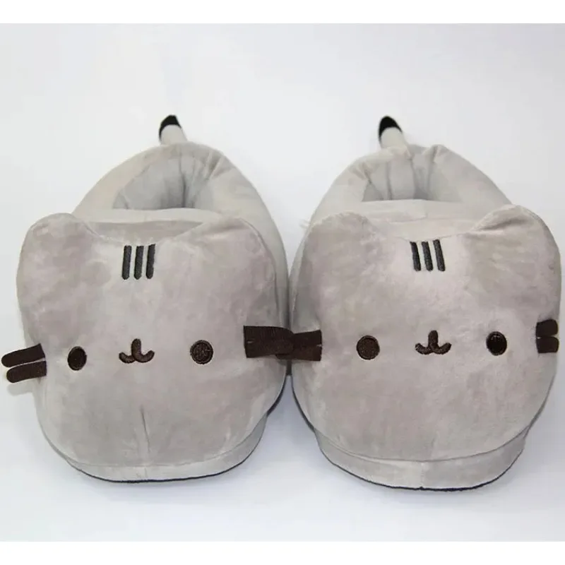 Cartoon Full Covered Cat Slippers Warm Winter Slides Soft Plush Doll Indoor Cute Anime Bedroom Shoes For Man Woman Home Use 2