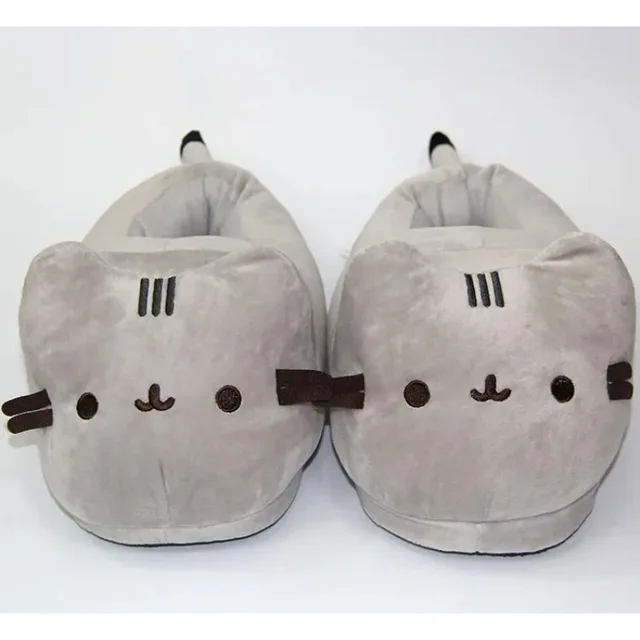Cartoon Full Covered Cat Slippers Warm Winter Slides Soft Plush Doll Indoor Cute Anime Bedroom Shoes For Man Woman Home Use 2