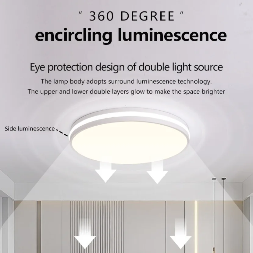 New Ceiling Light Minimalist Circular Wood Grain Room Decor Lamp Macaron Bedroom Living Room Kitchen Dimmable LED Ceiling Lights