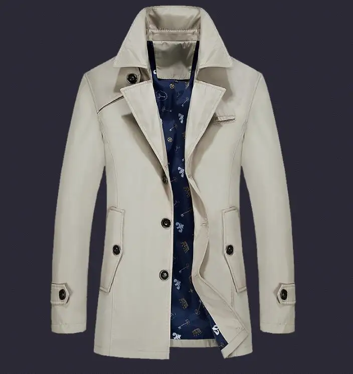 VXO High Quality Trench Coat Men Fashion Brand Jacket Brand Autumn Jacket Self-Cultivation Solid Color Overcoat Casual Outwear