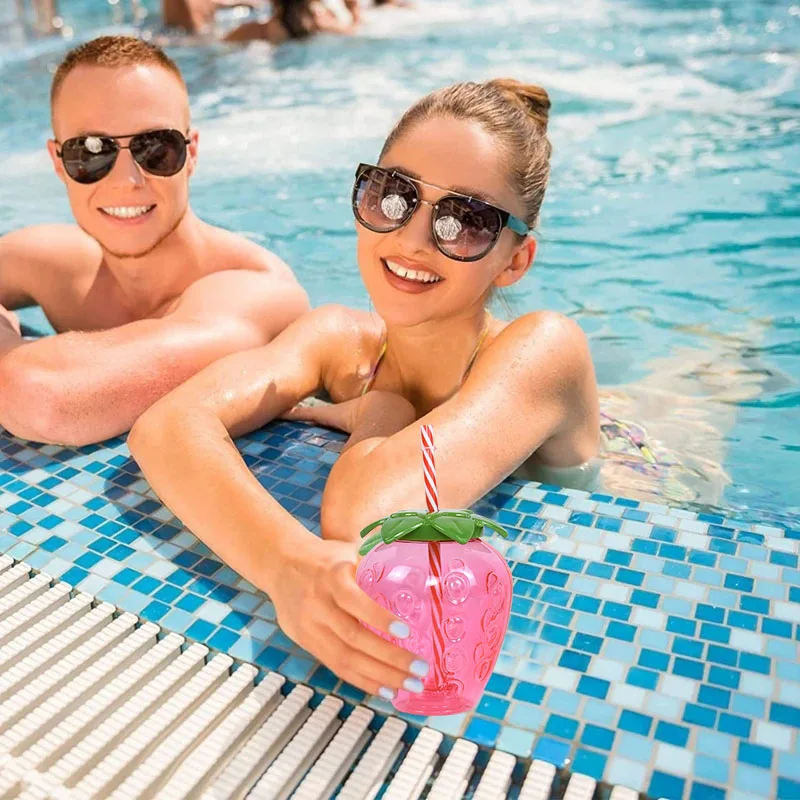 Hawaiian Summer Party Pineapple Strawberry Cup with Straw Tropical Wedding Flamingo Luau Birthday Party Decoration Drinking Cup