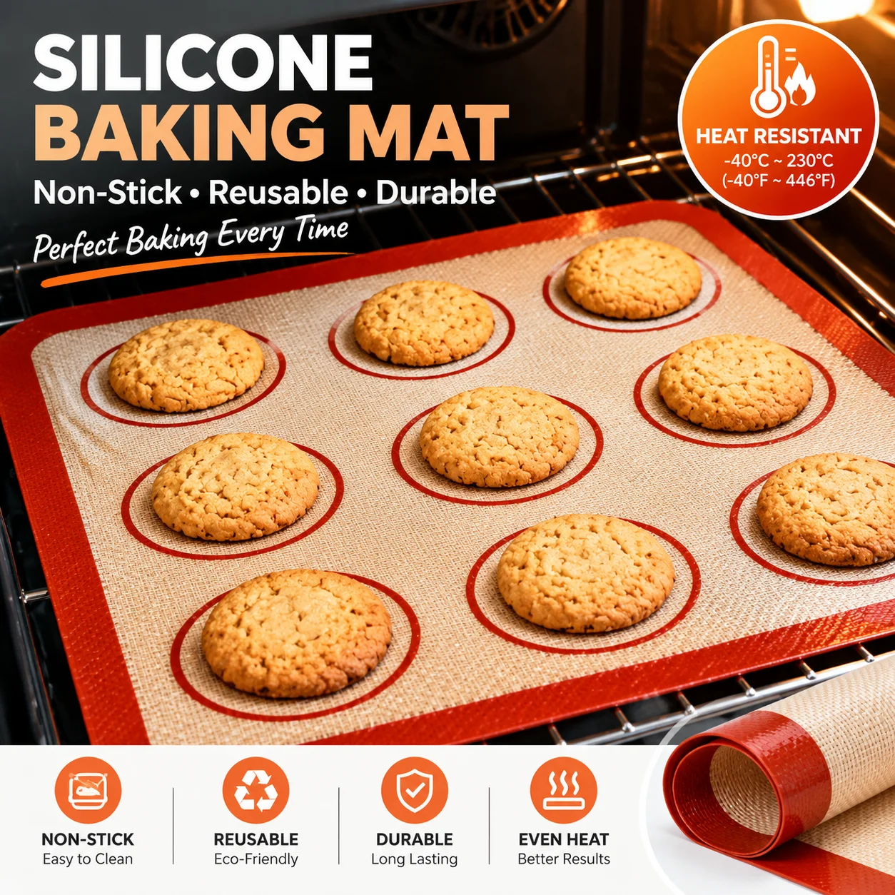 Premium Reusable Non-Stick Silicone Baking & Kneading Mat