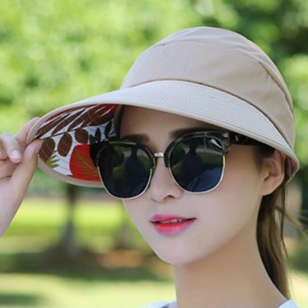 Sun Hat Summer Shade For Women Foldable Sun Protection Beach Large Brimmed Hat UV Protection Cycling Empty Top