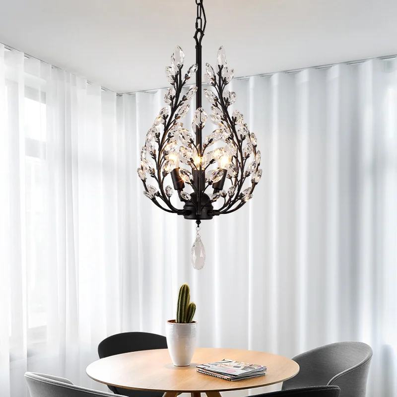 

E14 Crystal Chandelier Candle American Style Pendant Lamp Vintage Ceiling Light Fixture for Bedroom Living Room Hanging Lamp