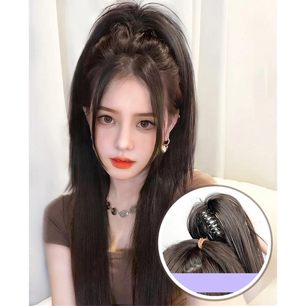 Synthetic Long Straight Claw Clip On Ponytail Hair Extensions Heat Resistant Pony Tail Hair piece For Women Daily Party