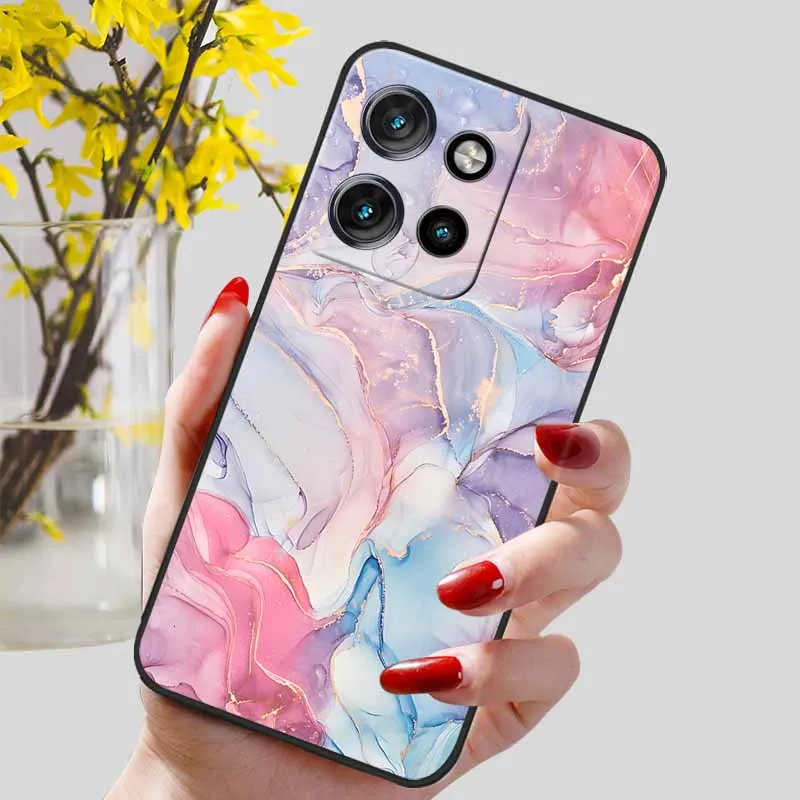 Elegant Marble Design Soft Silicone Phone Case with Protective Black TPU Bumper