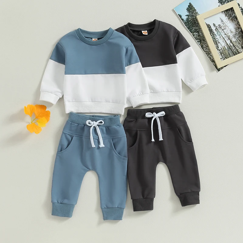 

Newborn Boy Pant Sets 2Pcs Autumn Clothes Contrast Color Long Sleeve Sweatshirt Tops and Pants Set Cotton Outfits Baby Clothing