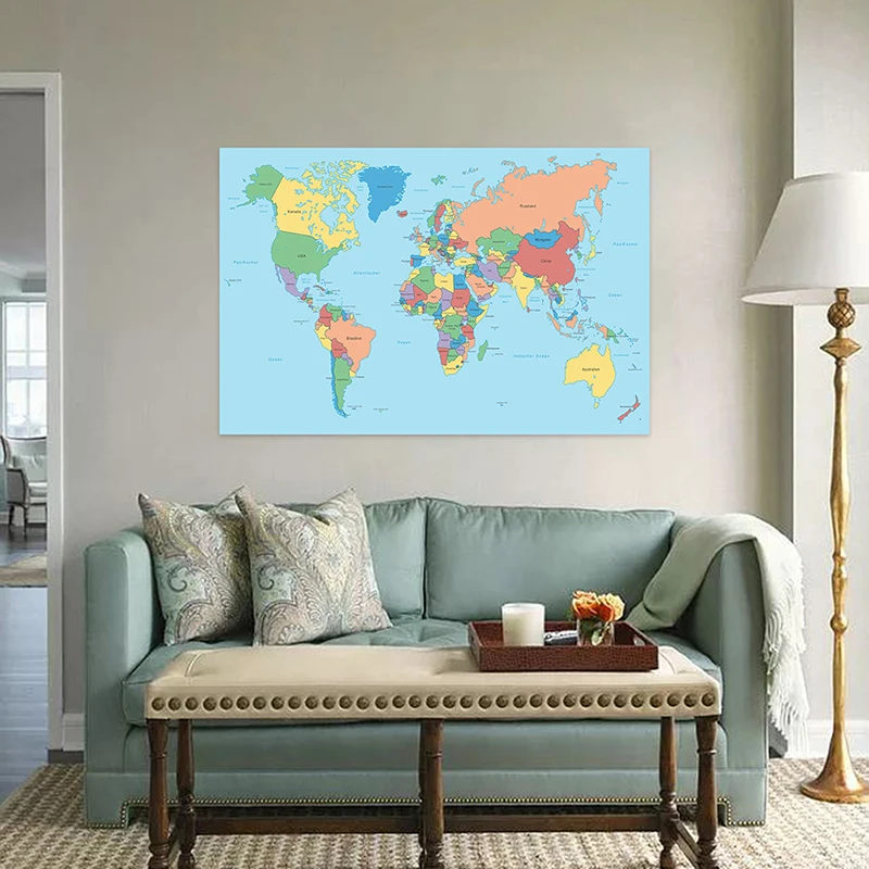 German Map Series - World Map Cloth for Geography and Tourism Education, Wall Art Decor