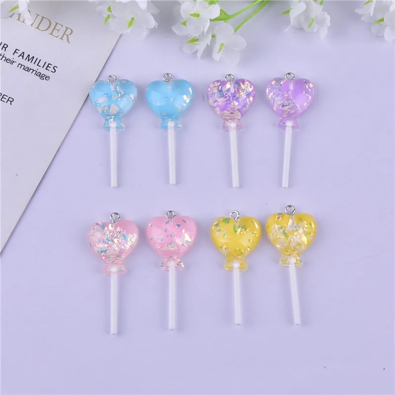 

10pcs Bling Heart Balloon Lollipop Resin Charms for DIY Earring Jewelry Making