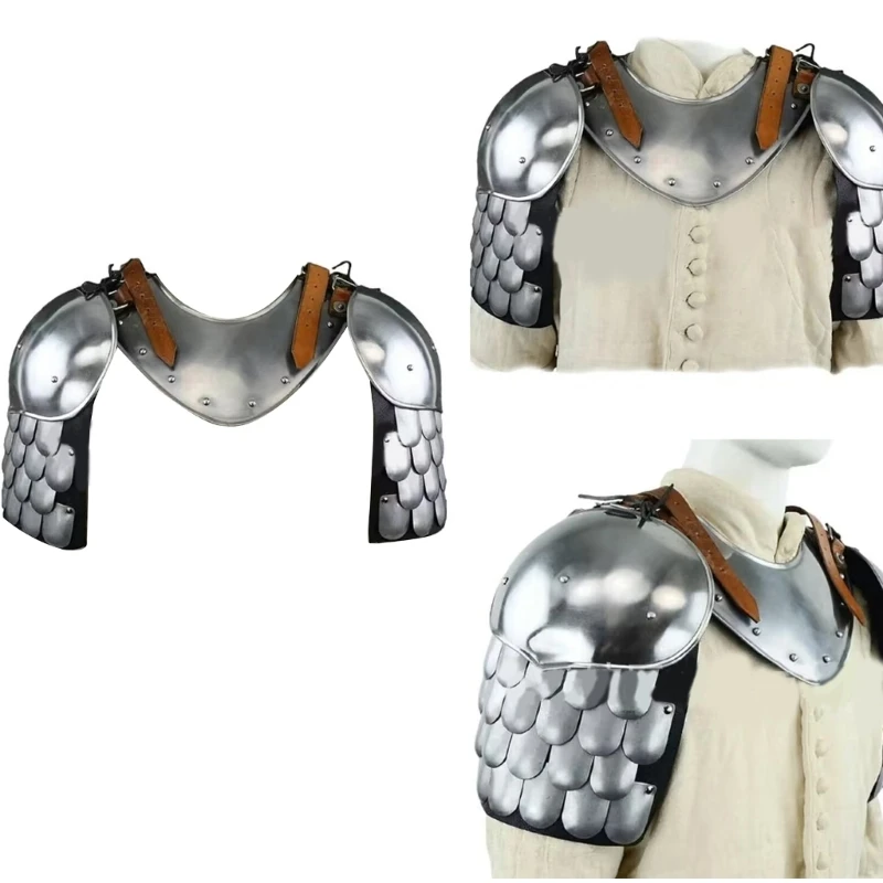 

Double Shoulder Body Chest Knight Arm Guards Vintage Faux PU Leathers Pauldrons F0S4