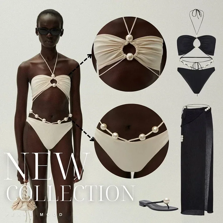 2024 Woman sexy Halterneck Pearl High Waist Bikini set Swimsuit  Swimwear Women luxury Beachwear Bathing Suit