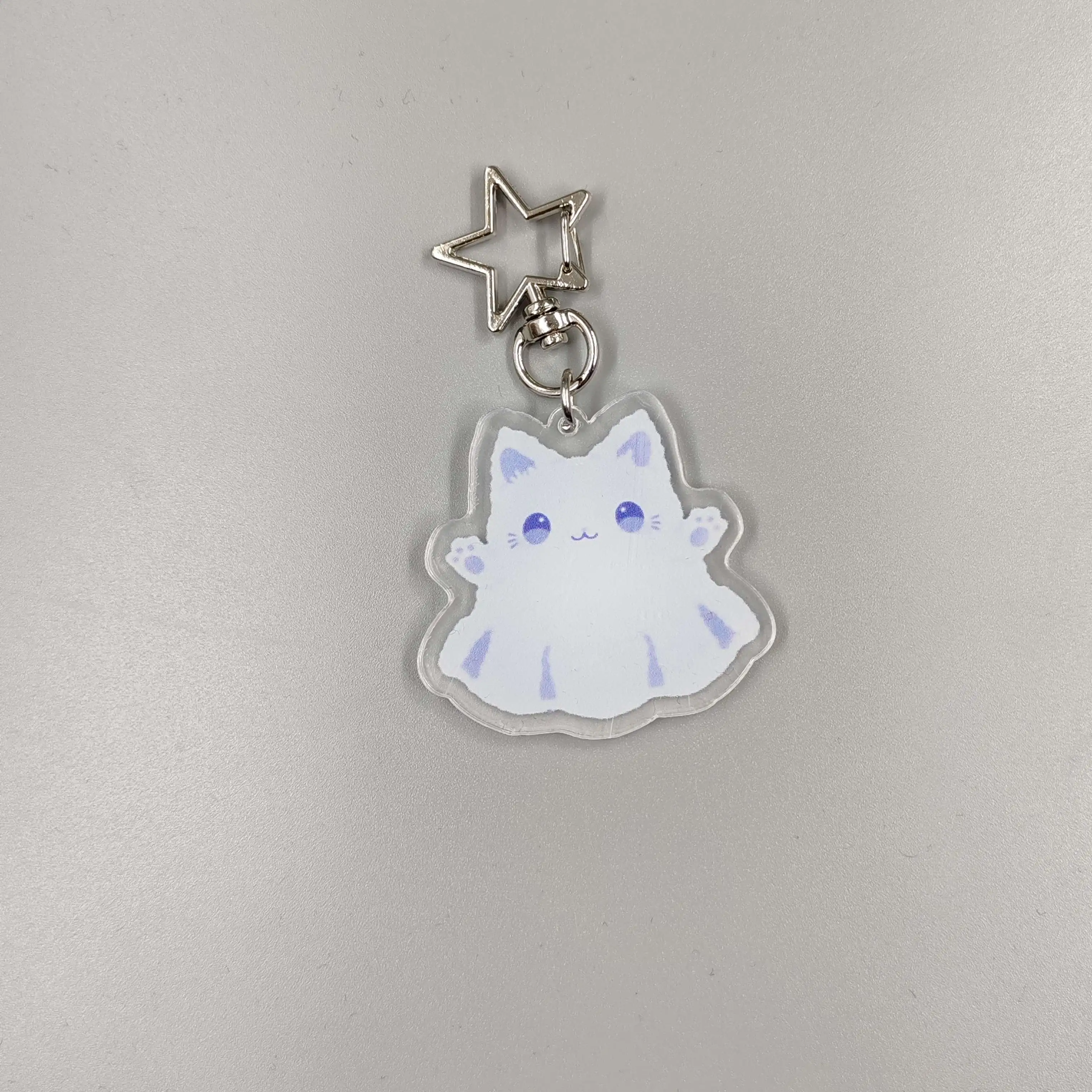

Ghost Cat Keychain Charm Spooky Kitty Accessory Kitten Lover Present Witchy Halloween Chibi Anime Cat Gift Black Cat Meme