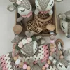 Newborn Mobile Gym Educational Ring Teething Toy Baby Cotton Baby Wooden Ring Rattle Crochet Wool Toy Customize Pacifier Chain 2
