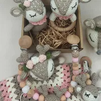 Newborn Mobile Gym Educational Ring Teething Toy Baby Cotton Baby Wooden Ring Rattle Crochet Wool Toy Customize Pacifier Chain 2