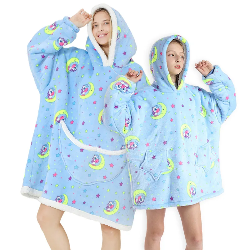 Avocado Printed Oversize Hoodie Blanket Fleece Bathrobe For Girls Boys Pajamas Baby Kids Sleepwear Sherpa Blanket Family Pyjamas