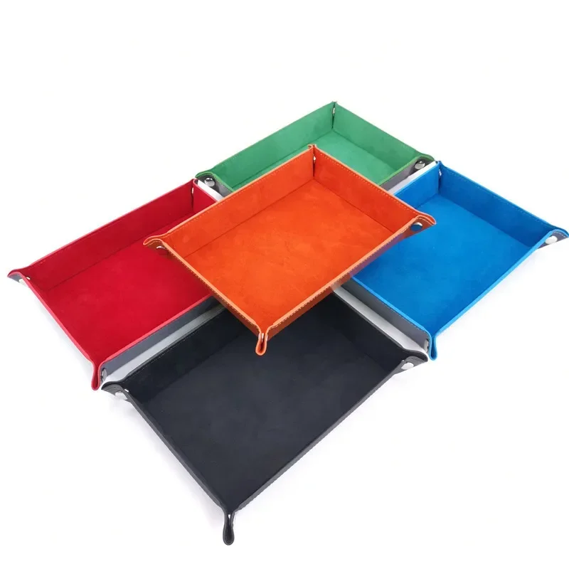 Foldable Dice Tray PU Leather Flannel Game Dice Plate Four Corners Folded Tray Home Desktop Decoration Box Coin Key Storage dice tray