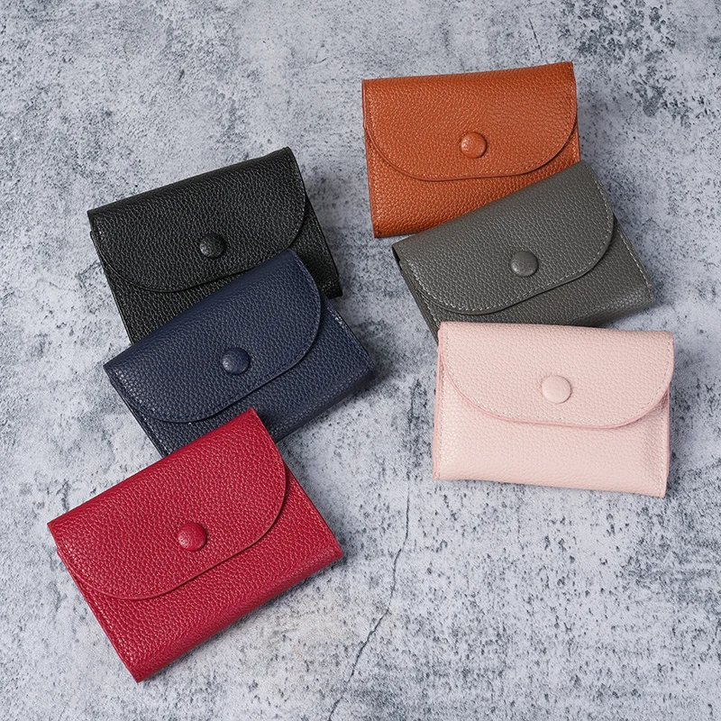 Premium Litchi Pattern Mini Wallet - Soft Leather Card Holder and Money Clip with Coin Purse
