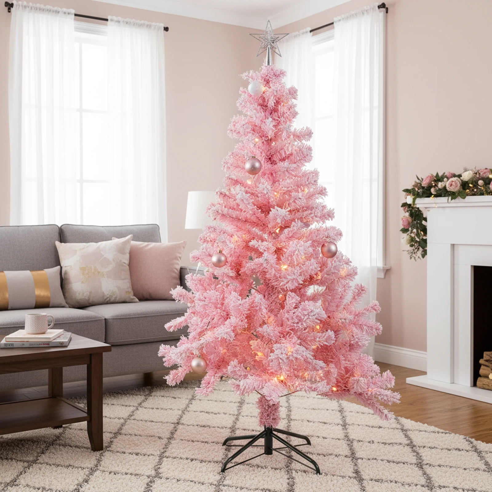 Flocked Christmas Tree with Metal Stand Realistic Spruce Artificial Pine