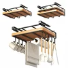 Kitchen Shelves Hanging Organizer Rack with Hooks Under Cupboard Paper Towel Rags Hanger Cutting Board Pot Cover Holder Storage 5