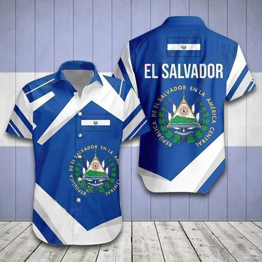 

Men's Shirt El Salvador National Emblem Print Hawaiian Polo Short Sleeve Shirt Unisex Clothing Men's Oversized T-shirt