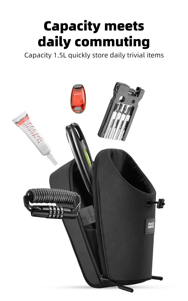 ROCKBROS Klappbare Fahrrad-Wasserflaschentasche, Fahrradlenker, Vorderrahmen, Wasserkocher, Taschen für Brompton Bike, Elektroroller, Werkzeugtaschen – Detail 4