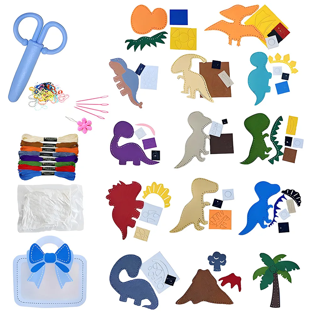 14Pcs Beginners Kids Dinosaur Sewing Felt Kit Animals DIY Craft Kit Forest Creatures Sewing Felt Plush Educational Set