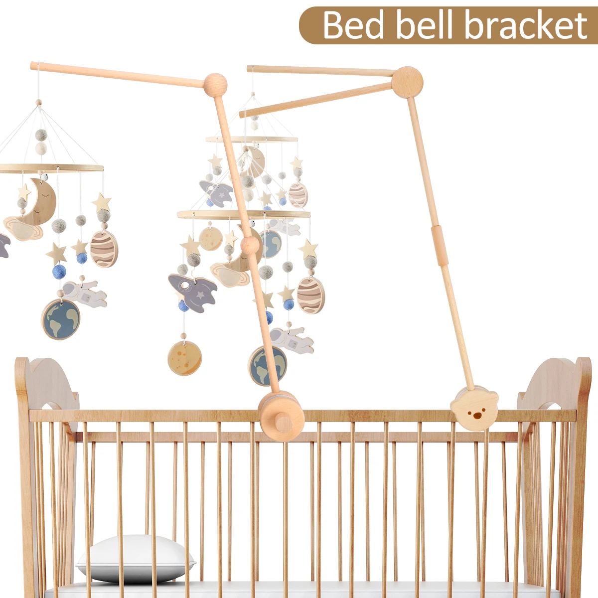 Baby Bedside Mobile Arm Wood Stand Ring Toy Hook Adjustable Mosquito Net  Holder Indoor Decoration Hanging Rod Kids Clothe Hanger