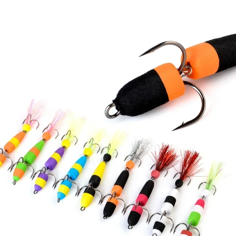 New polychrome Size Foam bait Bass Lure 4.5g Soft Fishing Luya Bait Density Foam Swim Baits with 2 Treble Hooks 6