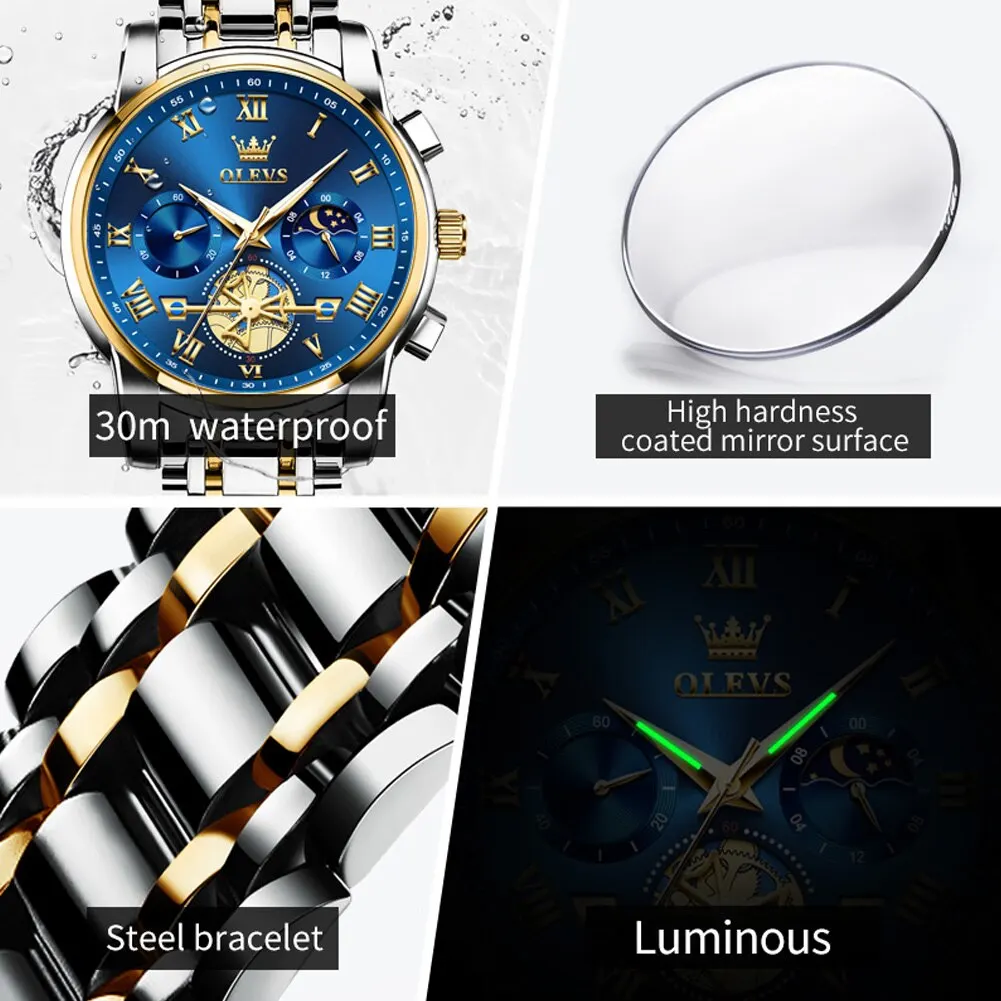 OLEVS Luxury Roman Dial Luminous Quartz Chronograph Men's Watch