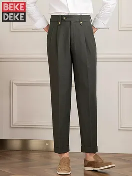 Pantaloni cargo dritti da lavoro casual da lavoro in cotone e lino traspirante da uomo estivo Pantaloni lunghi a vita alta slim fit di design italiano 1