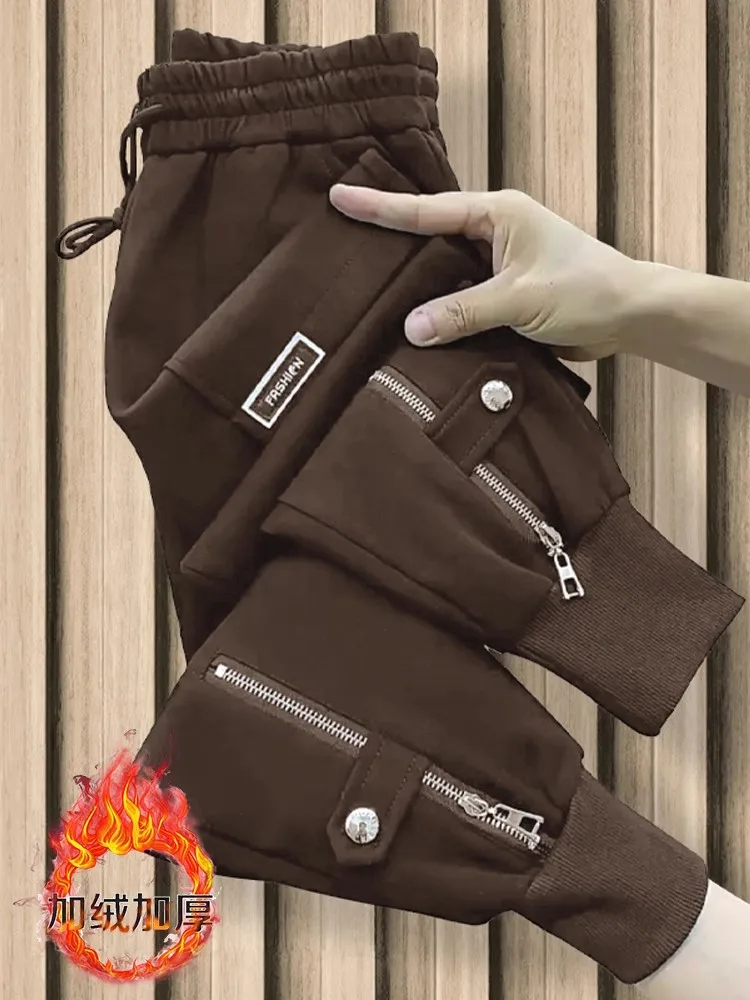 Pantaloni della tuta ispessiti Autunno Inverno Foderato in pile Pantaloni Harlan caldi Moda donna Y2k Pantaloni sportivi dimagranti allentati Donna 3