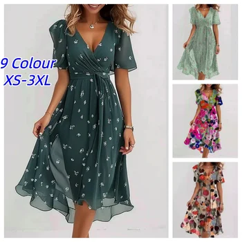 Elegant And Fashionable Printed Knee Length Dress For Women 2026 New Loose Casual V-neck Floral New Printed Dress Femme Robe 1